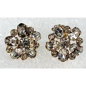 Vintage Rhinestone Flower Screw Back Stud Earrings Gold Plated 15mm Phyllis